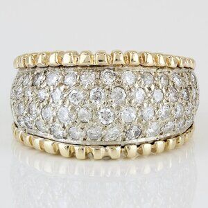14KYG Pave Diamond Beaded Luxury Statement Anniversary Wide Band Ring
